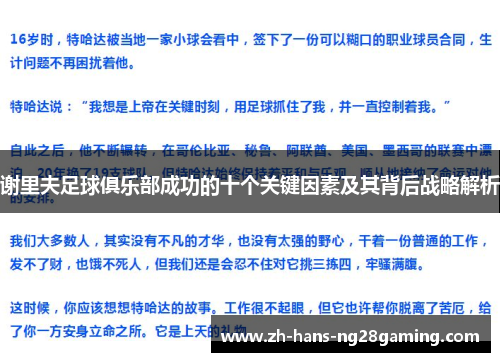 谢里夫足球俱乐部成功的十个关键因素及其背后战略解析