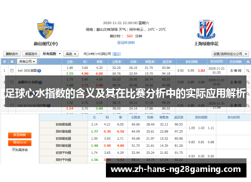 足球心水指数的含义及其在比赛分析中的实际应用解析
