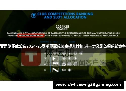 亚足联正式公布2024-25赛季亚冠总奖金提升计划 进一步激励各俱乐部竞争 亚足联正式公布2024-25赛季亚冠总奖金提升计划 进一步激励各俱乐部竞争