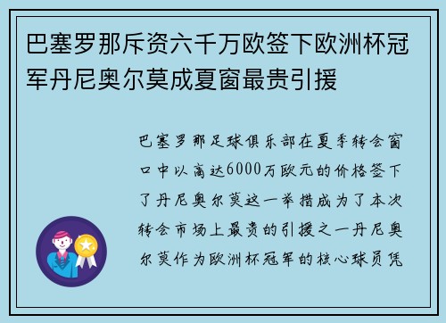 巴塞罗那斥资六千万欧签下欧洲杯冠军丹尼奥尔莫成夏窗最贵引援 巴塞罗那斥资六千万欧签下欧洲杯冠军丹尼奥尔莫成夏窗最贵引援